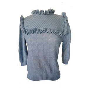 VINTAGE BLUE SWEATER TOP, 19I70'S, B MADEMOSELLE KNITWEAR , SIZE SMALL